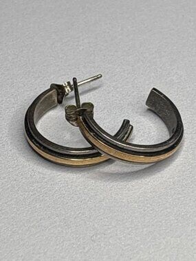 Vintage 14K & Sterling Silver Hoop Earrings | M.M. Rogers Signed 5.6 grams